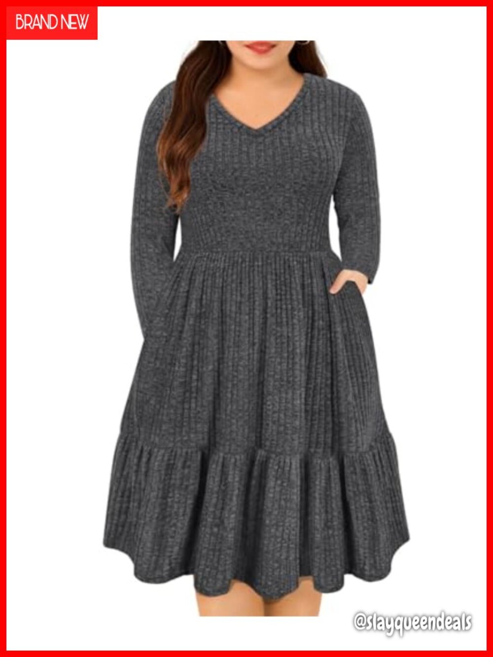 Plus Size Casual Dress V Neck Short Sleeve Midi with Pockets